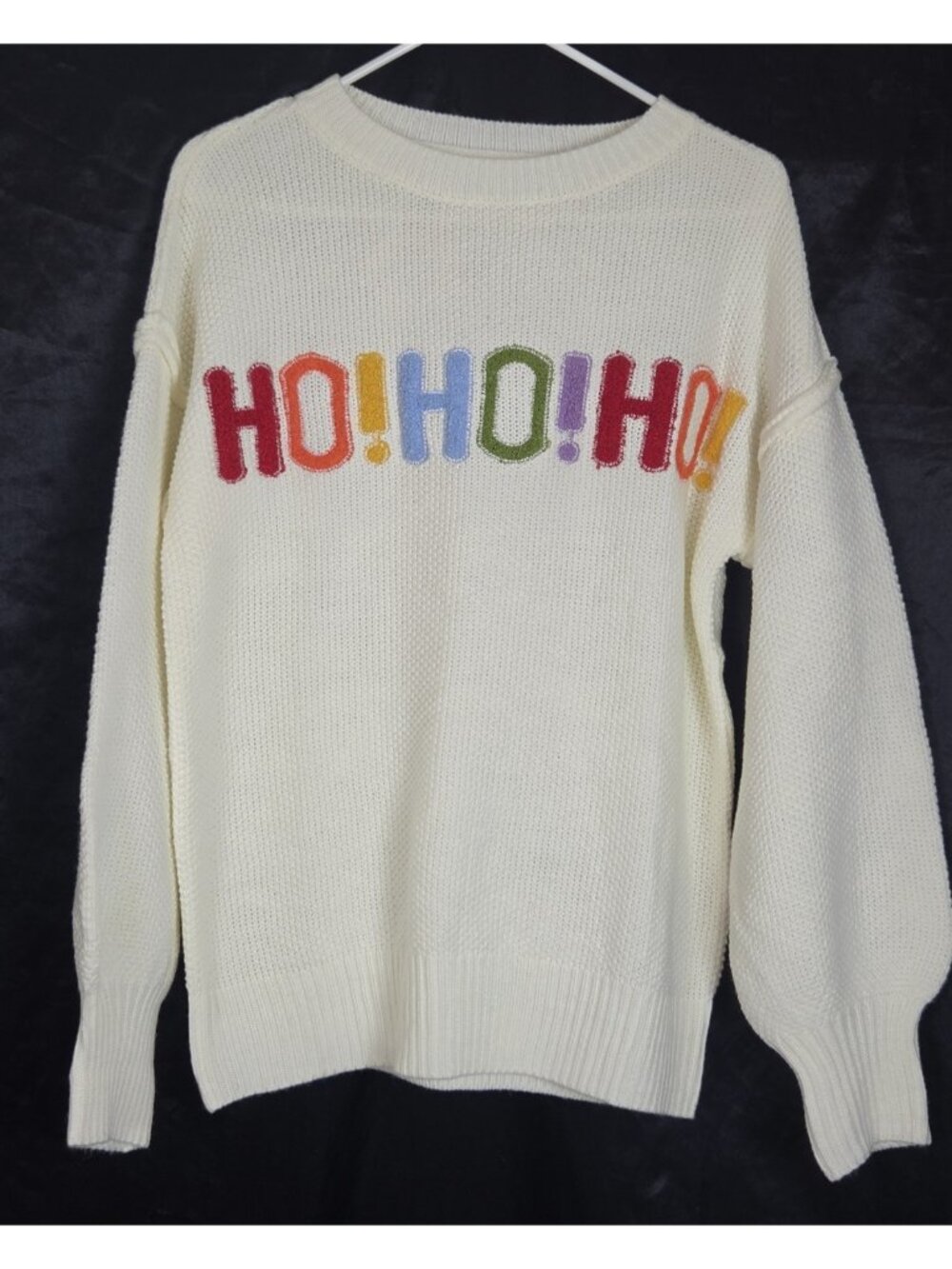 HOHOHO Holiday White Christmas Sweater Embroidered NWOT Super Cute!
